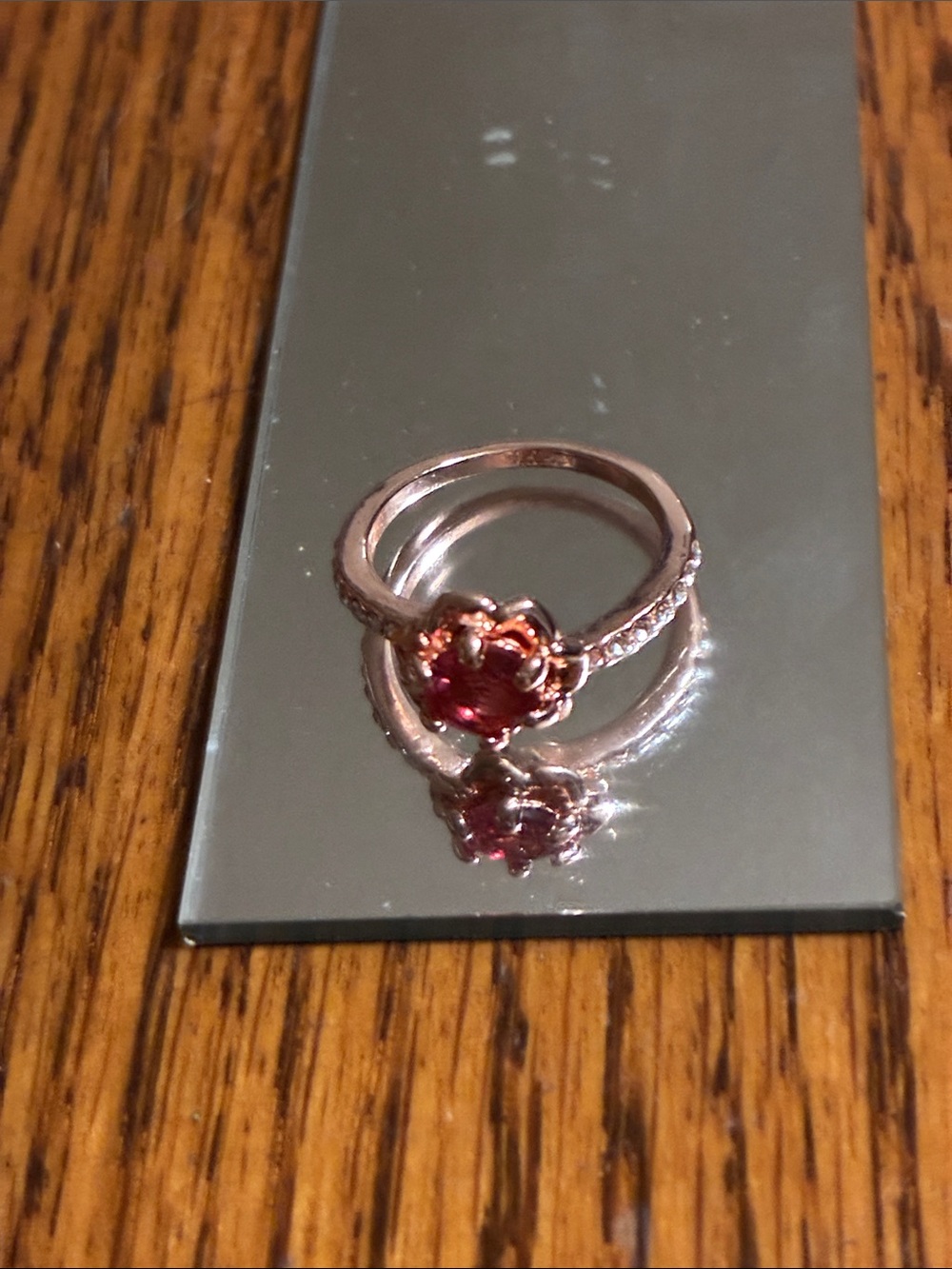 Rose Gold Pink Flower Solitaire Ring
